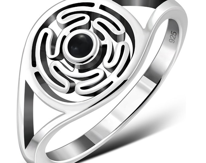 Hecates Wheel- Black Obsidian-Ring- Sterling Silver 925 - New "Goddess Collection"- Multiple Sizes Available- Gift Box