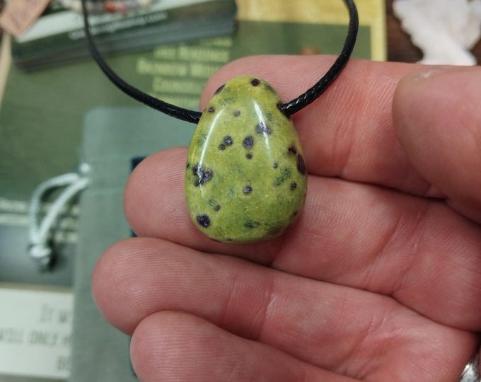 Stichtite in Serpentine- Atlantisite-Tumbled-Pendant- Black Cord - Gift-Yourself- Friends-Family-Loved One-Gift Box