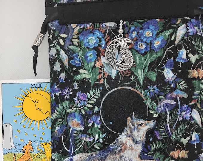 Deluxe Tarot cards pouch Bag, lined pouch, handmade - Tibetan Silver Beads- New Design