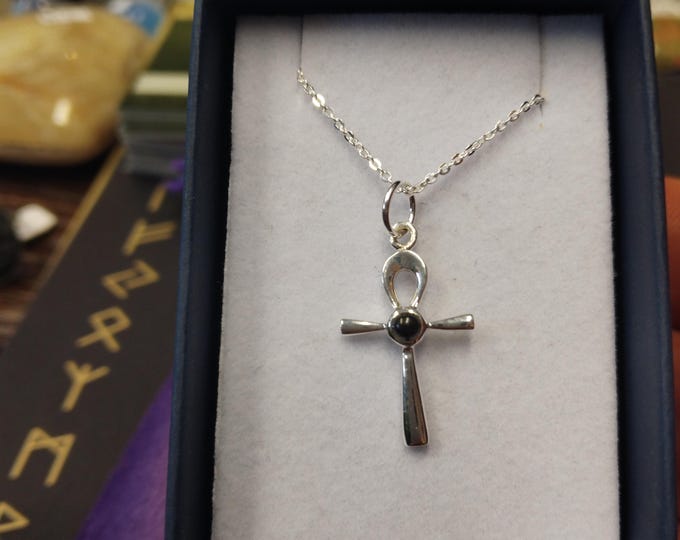 Black Obsidian Ankh Small and Dainty Pendant Sterling 925 Silver "Goddess Collection" Lovely Gift Yourself Friends Family-Loved One