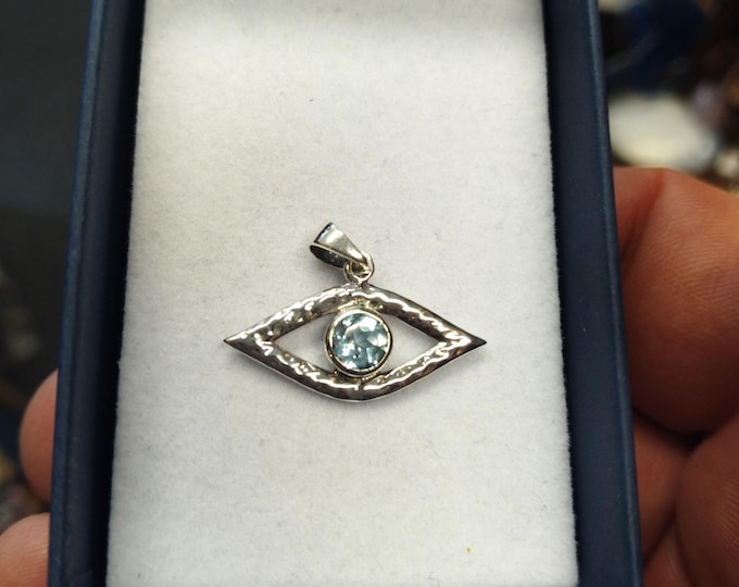 Pendant- Sterling Silver 925 Pendant- Evil Eye -"Goddess Collection" Blue Topaz- 25 mm- Transformation