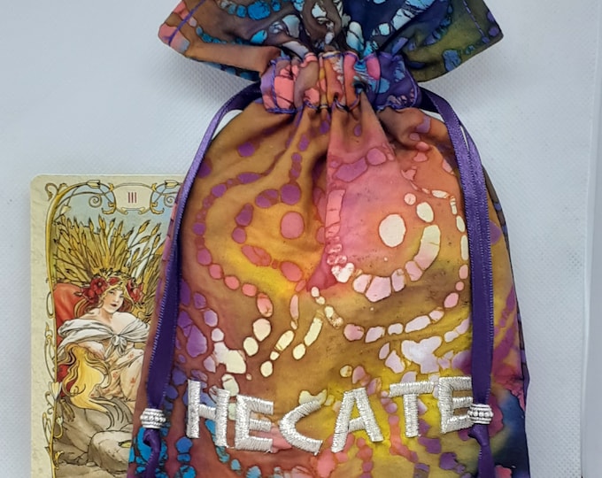 Deluxe Tarot cards pouch Bag, lined pouch, handmade -Embroidery- Hecate-Tibetan Silver Beads- New Design