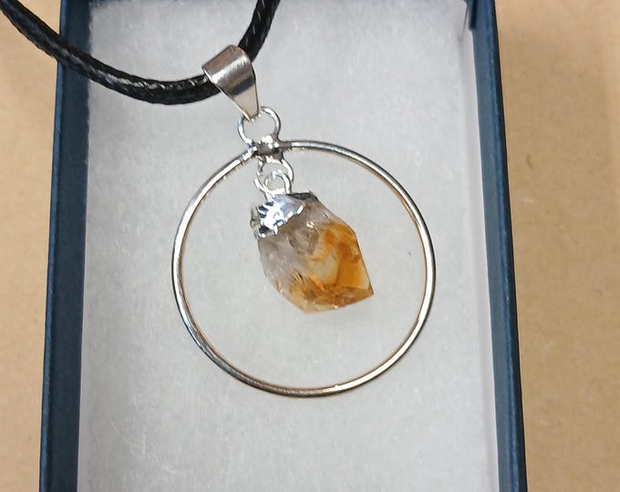 Citrine-Silver Plated -Pendant- Black Cord - Gift-Yourself- Friends-Family-Loved One-Gift Box