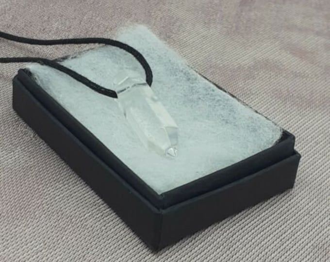 Clear Quartz Point Drop Pendant- Black Cord-powerful and protective stone- Perfect gift for yourself- a friend or a Loved one
