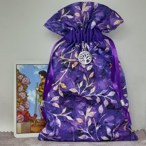 Deluxe Tarot Karten Beutel Tasche, gefütterter Beutel, handgefertigter -Baum- Charm-Tibetanische Silberperlen-Neues Design