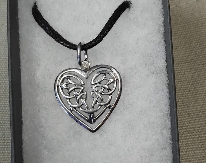 Celtic Knot Heart- Pendant- Sterling Silver 925 - 20 mm-Black Cord -Gift Box- Gift-Yourself- Friends-Family-Loved One