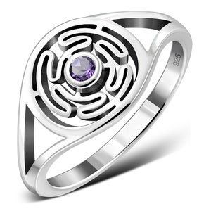 Hecates Wheel- Amethyst Faceted-Ring- Sterling Silver 925 - New &quot;Goddess Collection&quot;- Multiple Sizes Available- Gift Box