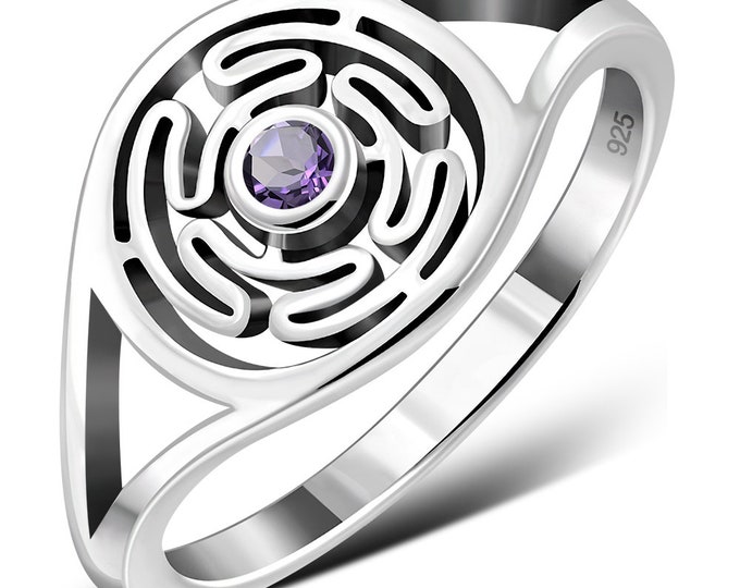 Hecates Wheel- Amethyst Faceted-Ring- Sterling Silver 925 - New "Goddess Collection"- Multiple Sizes Available- Gift Box