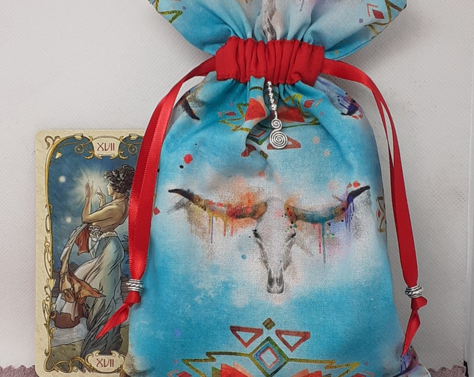 Deluxe Tarot cards pouch Bag, lined pouch, handmade - Native American-Charm- Beads- New Design