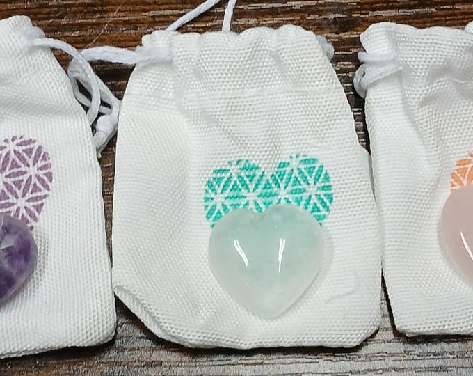 Gemstone Hearts-Clear Quartz-Amethyst-Rose Quartz-Gift Pouch Bag-Gift-Yourself-Friends-Family-Loved One