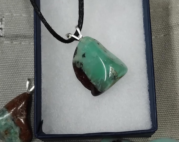 Chrysoprase A V-Bail Pendant- Black Cord-Gift Box-Gift-Yourself- Friends-Family-Loved One