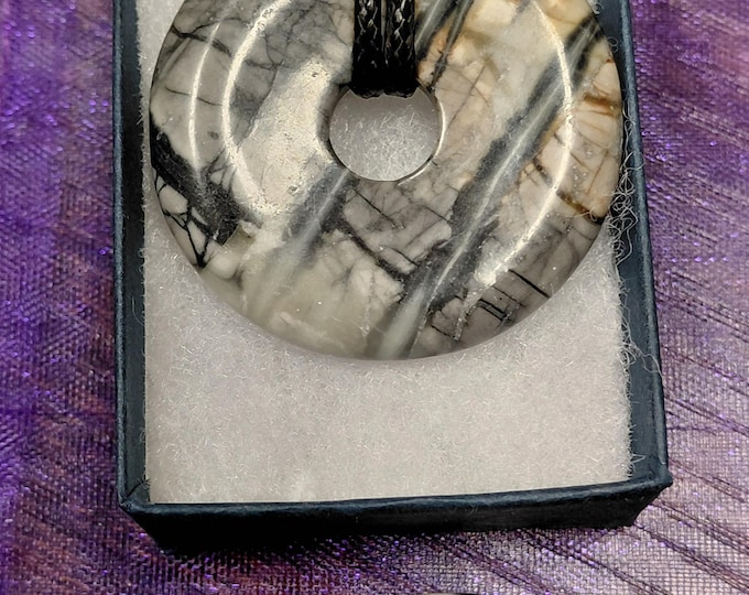 Donut Picasso Marble- 40 mm Pendant with Black Cord
