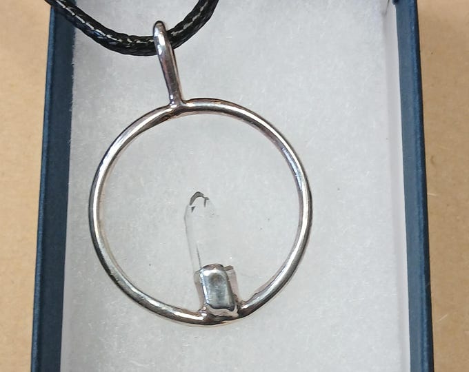 Clear Quartz-Silver Plated -Pendant- Black Cord - Gift-Yourself- Friends-Family-Loved One-Gift Box