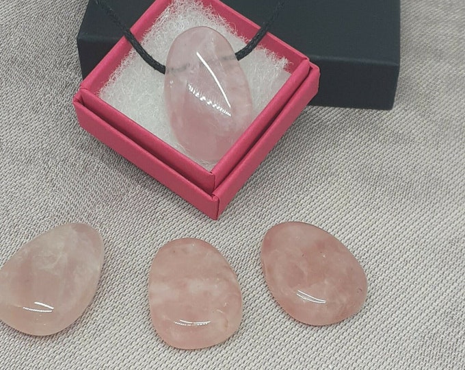 Rose Quartz Pendant- Black Cord- Gift Box- Gift-Yourself- Friends-Family-Loved One-Gift Box