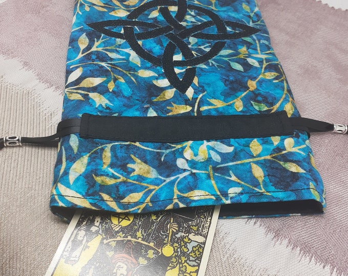 Deluxe Tarot cards pouch Bag, lined pouch, handmade -Embroidery- Witches Knot-Tibetan Silver Beads- New Design