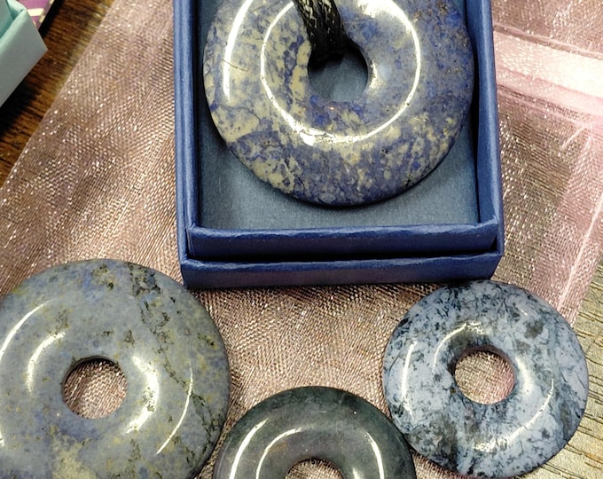 Dumortierite-Donut -30 mm-40 mm-  Black Cord-Gift Yourself- Friends-Family-Loved One- NEW- Gift Box