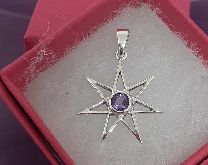 Amethyst Faceted Fairie 7 Pointed Star Pendant- Sterling Silver 925 - "Goddess Collection"- Lovely Gift- Yourself- Friends- Family-Loved One