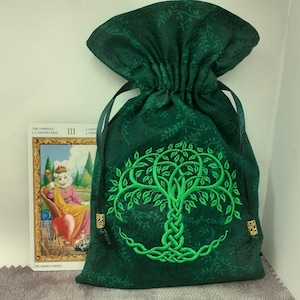 Deluxe Tarot Karten Beutel Tasche, gefütterter Beutel, handgefertigte - Stickerei - Baum des Lebens - Tibetanische Silberperlen - Neues Design