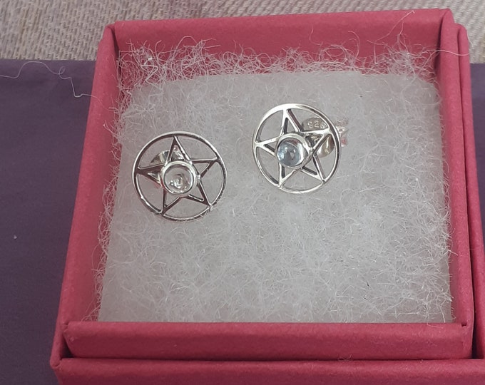 Clear Quartz Earrings Sterling Silver 925 Stud Earrings The "Goddess Collection" Pentagram 10 mm-Gift Box