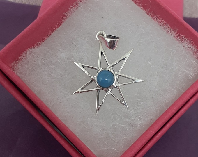 Blue Onyx Fairie 7 Pointed Star Pendant- Sterling Silver 925  "Goddess Collection"- Lovely Gift- Yourself- Friends- Family-Loved One