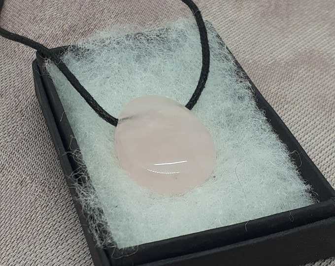 Rose Quartz Drop Pendant- Black Cord-stone of universal love- Perfect gift for yourself- a friend or a Loved one