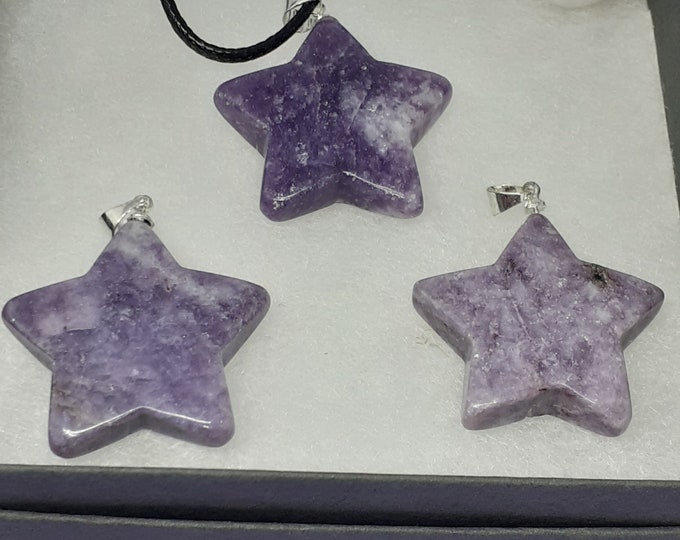 Lepidolite- Star -Pendant- Black Cord -Protection- Gift-Yourself- Friends-Family-Loved One-Gift Box