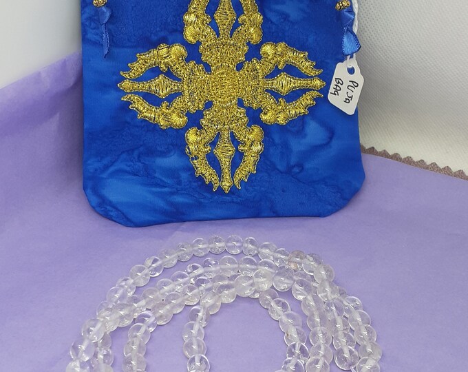 Mala- Clear Quartz -Prayer Beads pouch Bag, Dorje-Be-lined pouch, Embroidery-Buddha- handmade- New Design