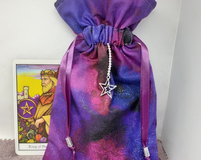 Deluxe Tarot - Oracle- cards pouch Bag, lined pouch, handmade -Stars- Charm- Beads- New Design