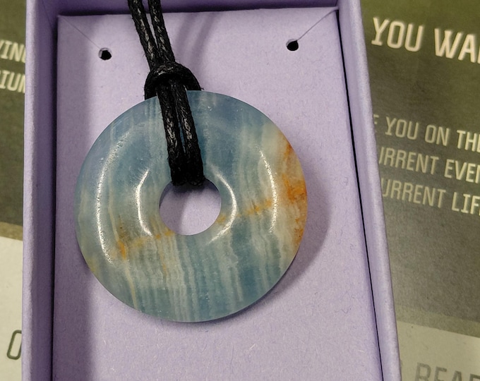Aragonite- Blue-30 mm Donut Pendant with Black Cord