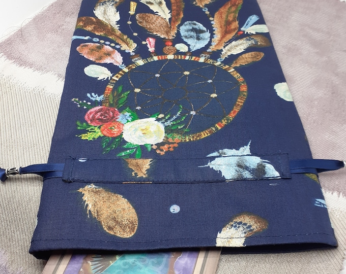 Deluxe Tarot - oracle cards EXTRA LARGE-pouch Bag, lined pouch, handmade -Dreamcatcher- Tibetan Silver Beads- New Design