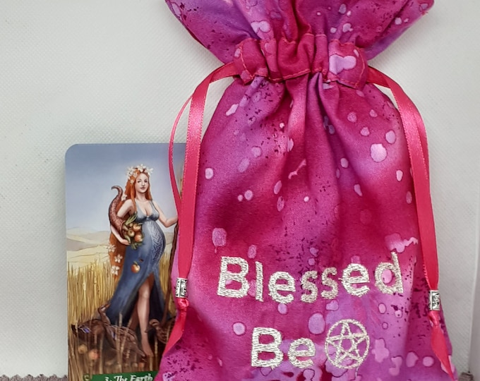 Deluxe Tarot cards pouch Bag, lined pouch, handmade -Embroidery- Blessed Be -Tibetan Silver Beads- New Design