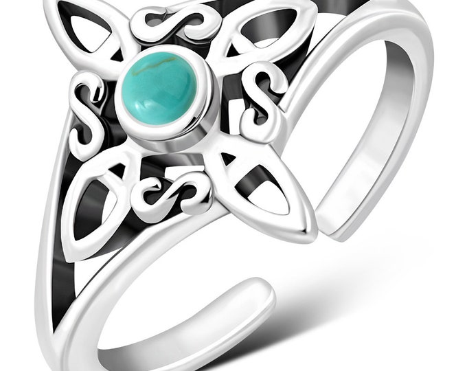 Toe Ring Sterling Silver 925 - Witches Knot -Turquoise- New "Goddess Collection"- Gift Box
