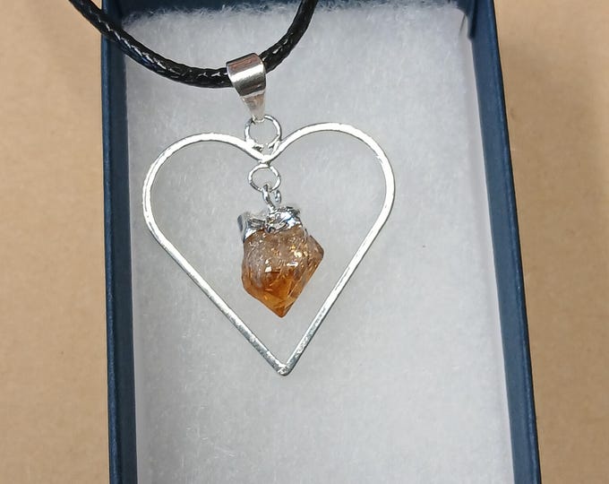 Citrine-Silver Plated -Pendant- Black Cord - Gift-Yourself- Friends-Family-Loved One-Gift Box