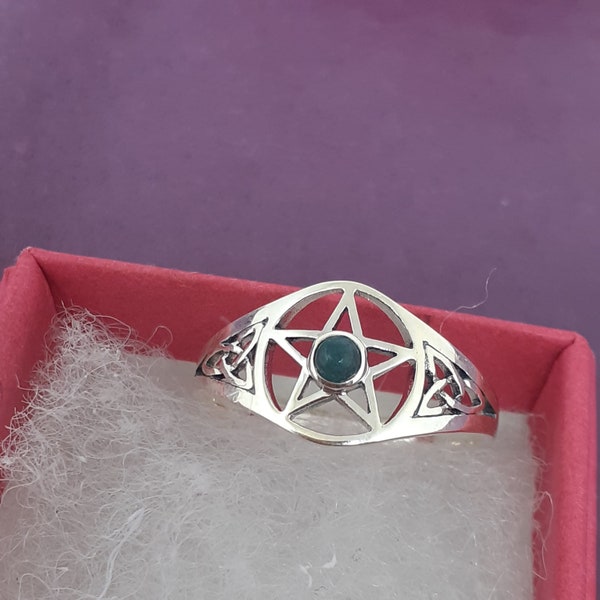 Aventurine verte - Bague en argent sterling 925 - Noeud de la Trinité celtique - Pentacle - Nouvelle "Collection Déesse" - Plusieurs tailles - NOUVEAU