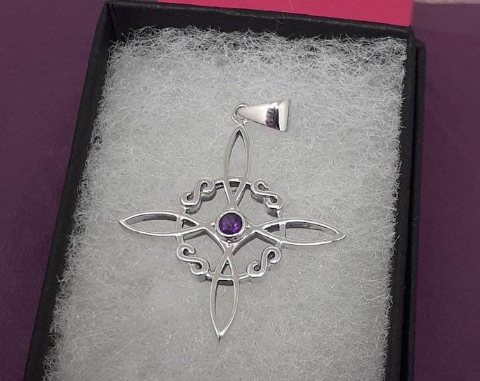 Amethyst Faceted -Witches Knot -Pendant Sterling Silver 925 - New "Goddess Collection"- Lovely Gift- Yourself- Friends- Family-Loved One