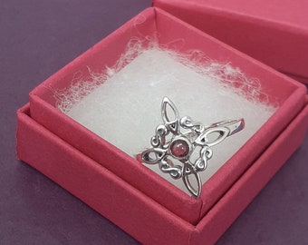 Sterling Silver Witches Knot Ring: Garnet Gemstone, Goddess Collection