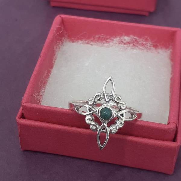 Ring Sterling Silver 925 - Witches Knot - Green Aventurine -New "Goddess Collection"- Multiple Sizes Available- Gift Box