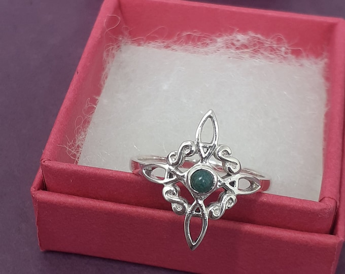 Ring Sterling Silver 925 - Witches Knot - Green Aventurine -New "Goddess Collection"- Multiple Sizes Available- Gift Box