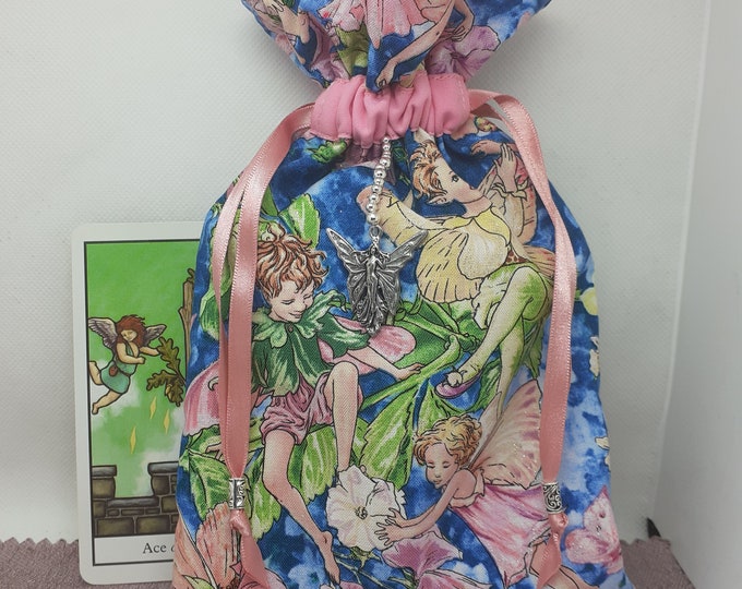 Deluxe Tarot - Oracle- cards pouch Bag, lined pouch, handmade -"Fairy Whispers"- Charm- Beads- New Design