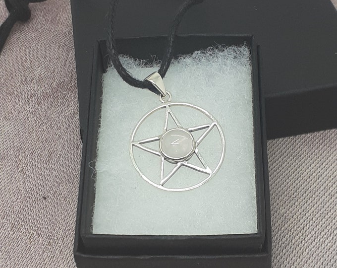 Rose Quartz Pendant -Sterling Silver 925 Pendant Pentagram 25 mm -The "Goddess Collection" - Gift Box