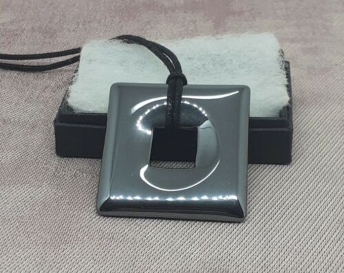 Haematite- Square Donut - Black Cord- 40 mm - A "stone for the mind"- Perfect gift for yourself- a friend or a Loved one