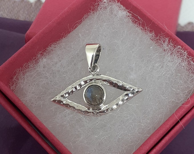 Pendant- Sterling Silver 925 Pendant- Evil Eye -"Goddess Collection" Labradorite- 25 mm- Transformation