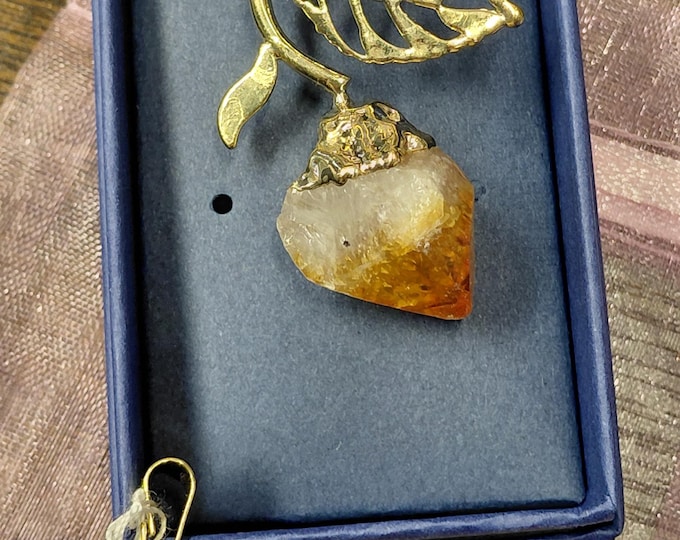 Citrine-Heat Treated-Gold Plated- Pendant: Black Cord Amulet
