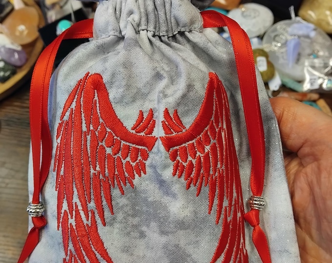Deluxe Tarot cards pouch Bag, lined pouch, handmade -Embroidery- Angel Wings -Tibetan Silver Beads- New Design