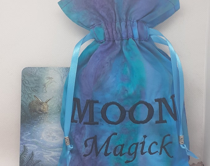 Deluxe Tarot cards pouch Bag, lined pouch, handmade -Embroidery- Moon Magick -Tibetan Silver Beads- New Design