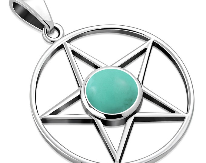 Turquoise Pendant -Sterling Silver 925 Pendant Pentagram 25 mm -The "Goddess Collection" - Gift Box