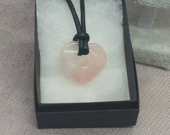 Rose Quartz Heart Pendant- Black Cord-stone of universal love- Perfect gift for yourself- a friend or a Loved one