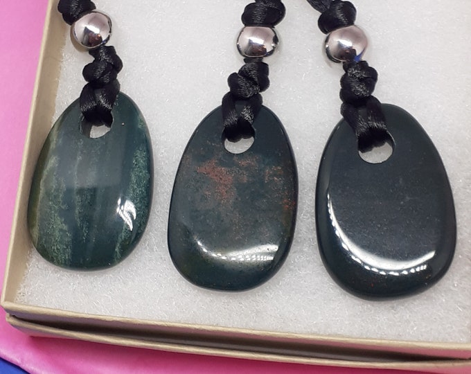 Bloodstone-Tumbled-Pendant- Black Cord - Gift-Yourself- Friends-Family-Loved One-Gift Box