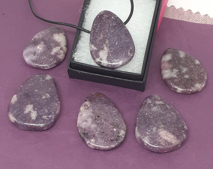 Lepidolite-Tumbled-Pendant- Black Cord - Gift-Yourself- Friends-Family-Loved One-Gift Box