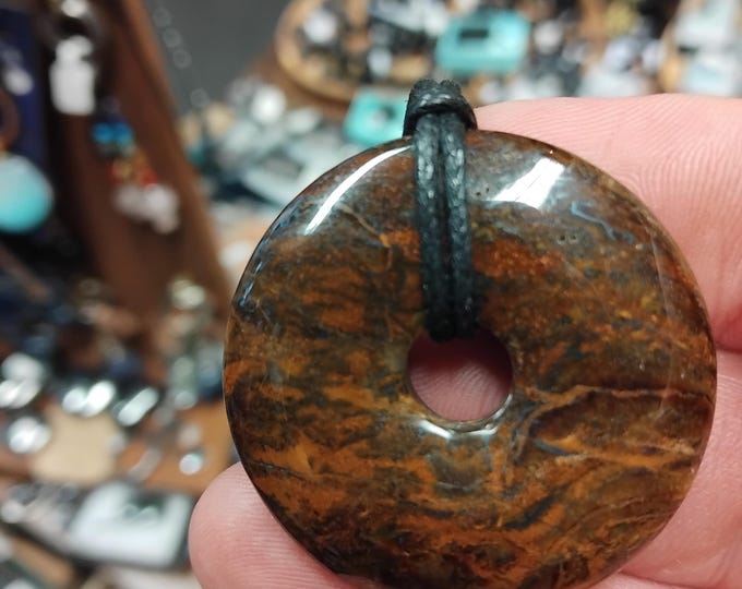 Tiger Iron -40 mm Pendant with Black Cord - Gift Box